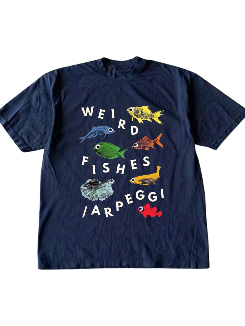 Gildan Weird Fishes Navy T-Shirt with Colorful Fish Print